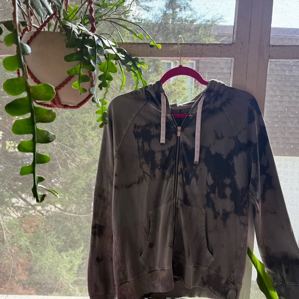 Black hand dyed athlete zip up hoodie
